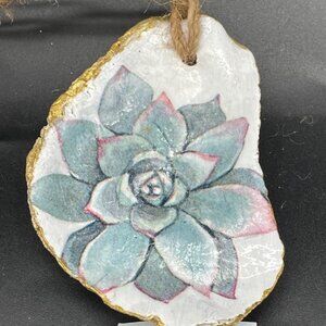 Decoupage Oyster Shell Ornament Decoupage Trinket Dish SUCCULENT 4"
